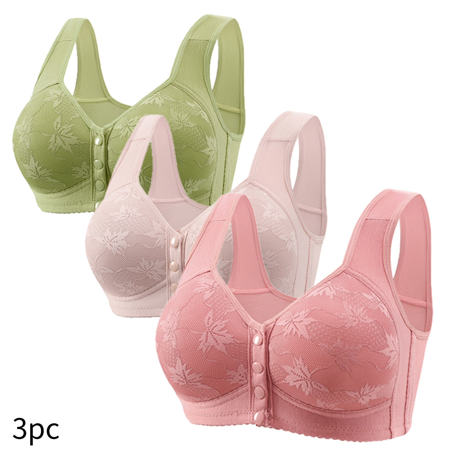 dazeni 3Piece Everyday Mastectomy Bra for Women Breast Prosthesis Front Clourse Seamless Thin Bralettes Plus Size No Underwire Soft Bra
